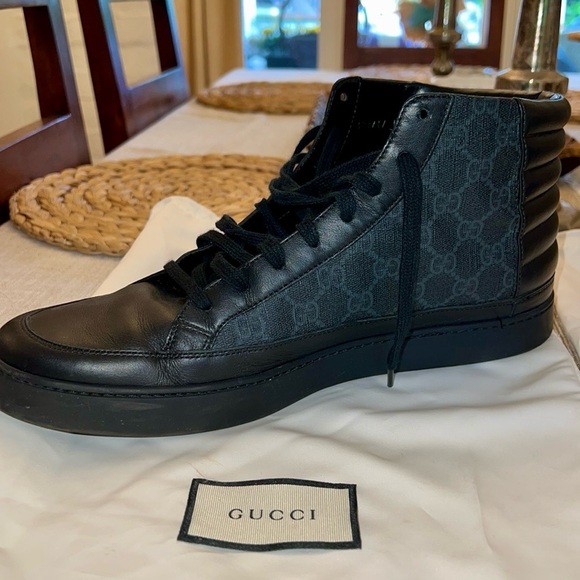 Gucci Black and Gray High-Top Sneakers with Signature GG Canvas